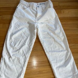 Zara Wide Leg Jeans, White, Cropped, Size 4